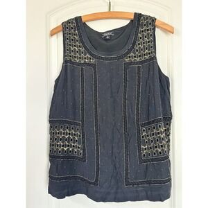 Lucky Brand Beaded Crepe Tank Black Small‎ Retails $129 Embellished Womens Top